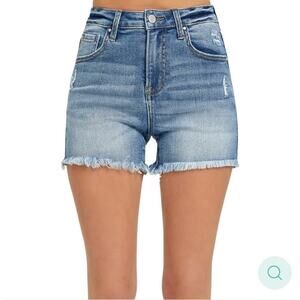 RISEN Los Angeles High Rise Frayed Hem Denim Shorts NWT Size Small Minimalist